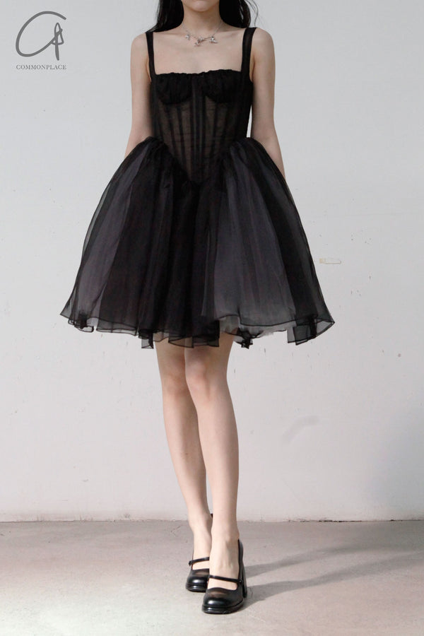 CAROLINE HU Fancy Tunic Mini Skirt SS22BKD05 Black